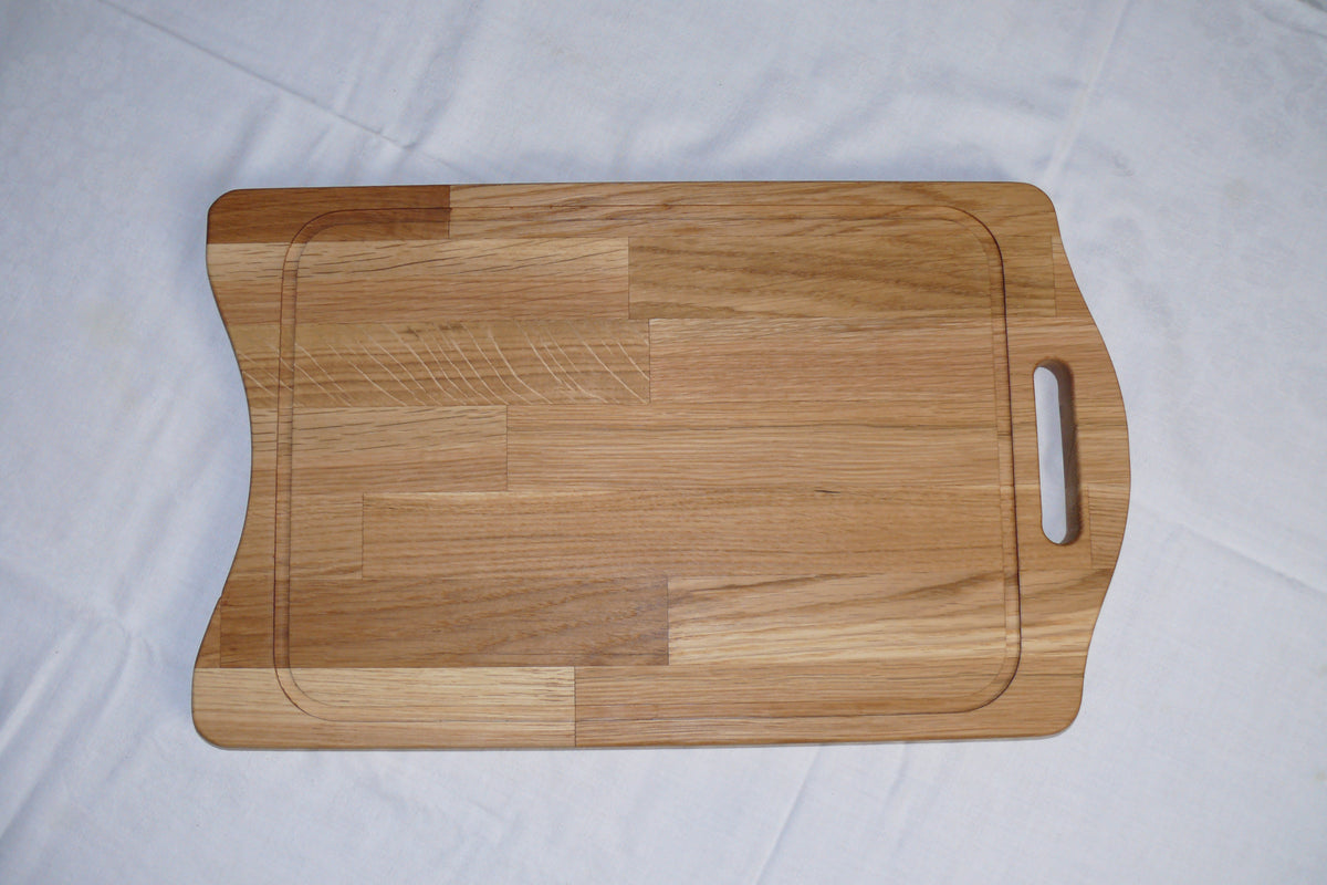 Schneidebrett Eiche massiv 50 × 30 × 2,5 cm mit Saftrinne und Griff