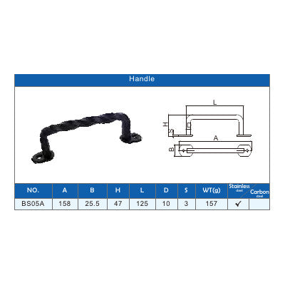 Türgriff / Möbelgriff 158 mm, Stahl schwarz lackiert