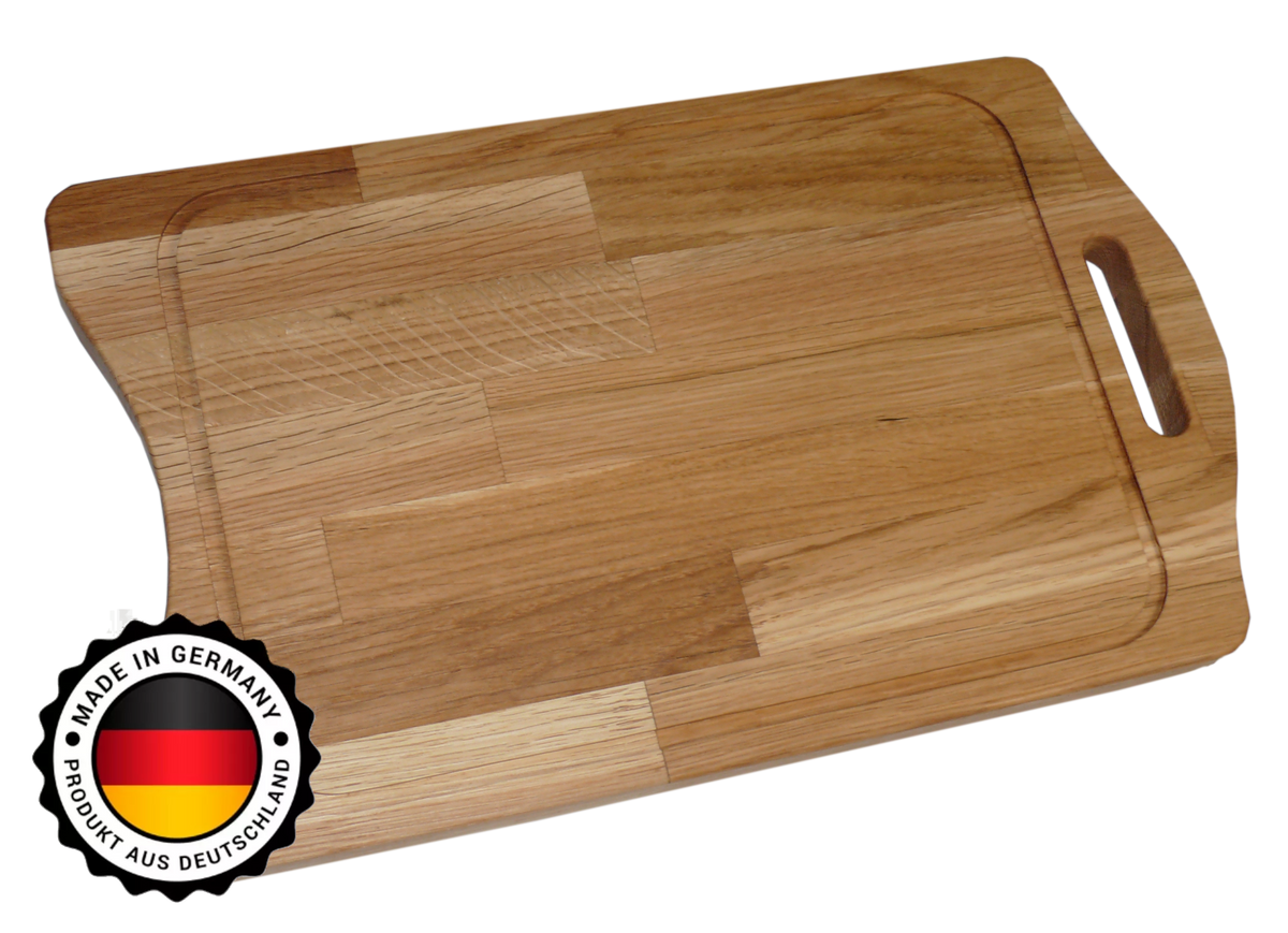Schneidebrett Eiche massiv 50 × 30 × 2,5 cm mit Saftrinne und Griff