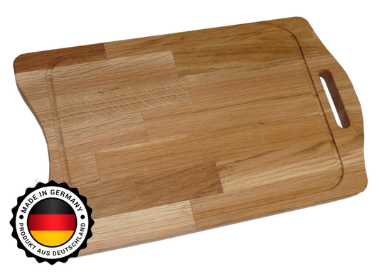 Schneidebrett Eiche massiv 50 × 30 × 2,5 cm mit Saftrinne und Griff